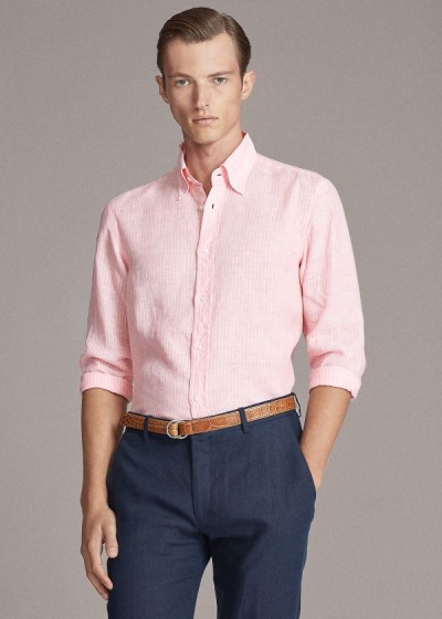 Camisa Ralph Lauren Hombre Rosas - Striped Linen Chambray - JVSPR7063